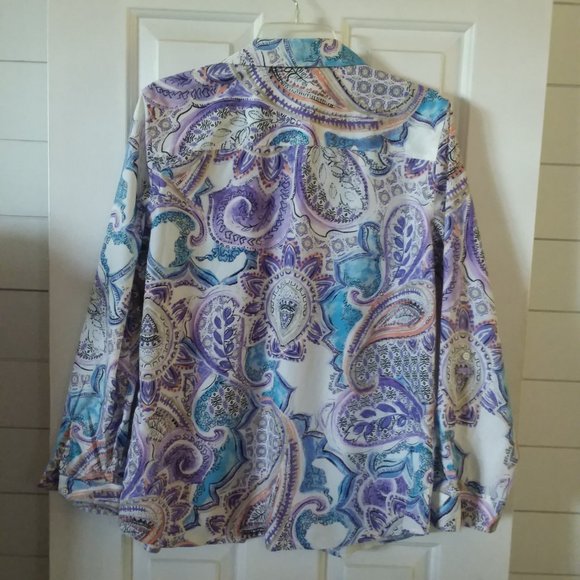 Chicos Paisley no-iron button down shirt ss L - Picture 5 of 6